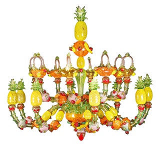Fruit Chandelier with 16 Polychrome Lights in Murano Glass, 1980s For Sale