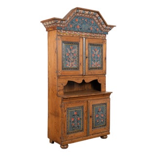 Original Blue Painted Swedish Pine Dalarna Cabinet Cupboard Dated 1821 For Sale