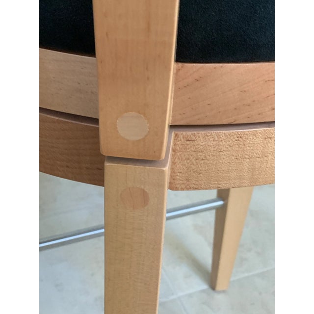 Contemporary Berman Rosetti Honey Maple & Black Suede Swivel Bar Stools - a Pair For Sale - Image 9 of 12