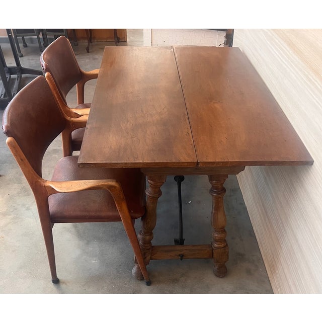 20th Century Spanish Console Fold Out Farm Table With Iron Stretcher For Sale - Image 10 of 11