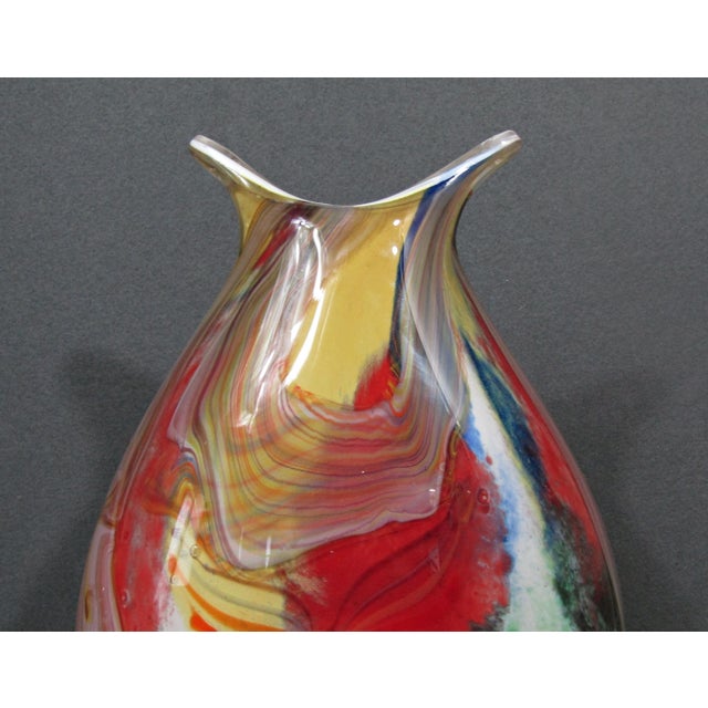 Large Murano-Style Multicolor Hand-Blown Freeform Art Glass Vase For Sale - Image 9 of 15