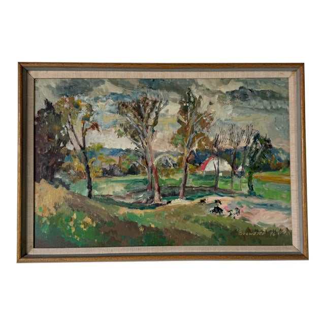 1986 Brewster Impressioniost Abstract Rural Landscape Oil Painting, Framed For Sale