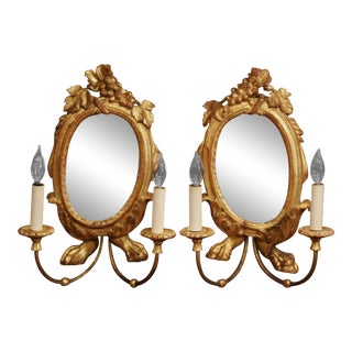 Pair of 19th Century Italian Carved Giltwood Two-Light Sconces With Grape Motif For Sale