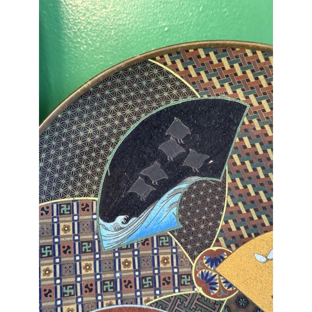 Japanese Fine Japanese Cloisonne Enamel Fan Design Plate With Tokugawa Mon by Goto For Sale - Image 3 of 10