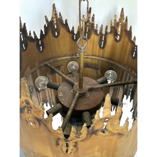 Vintage Tom Greene Brutalist Torch Cut Brass Chandelier For Sale - Image 11 of 12