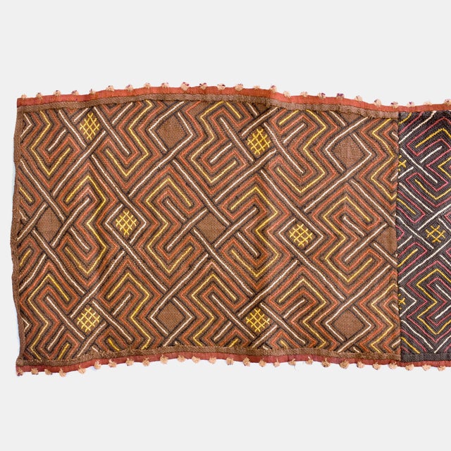 Early 20th Century Early 20th Century Kuba Handwoven Embroidered Raffia Textile 132 x 23 Inch For Sale - Image 5 of 9