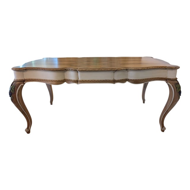 Walnut Dining Table with Hand-Carved Grape Detail, 1950s For Sale
