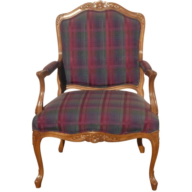 Drexel French Provincial Red Plaid Arm Chair Chairish