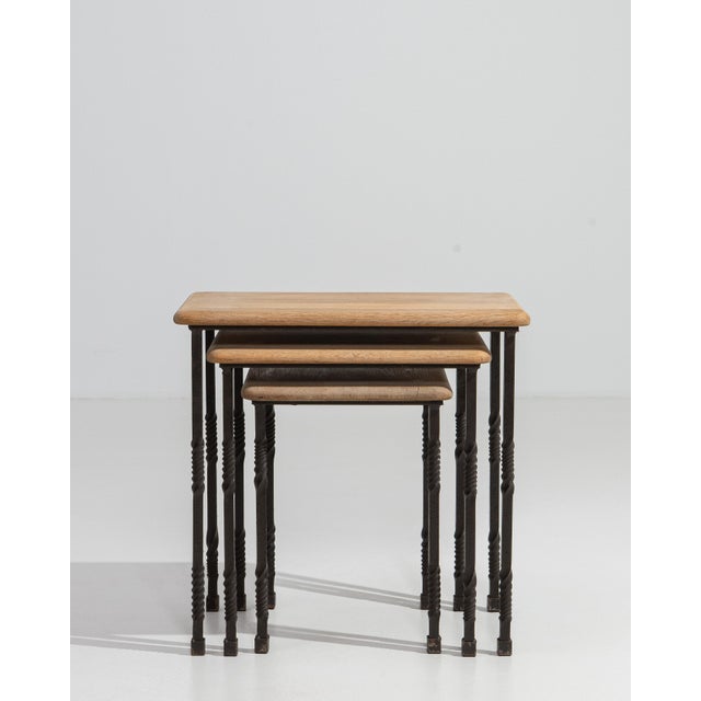 1970s Set Of Three Cast Iron Nesting Tables With Wooden Tops For Sale In Greensboro - Image 6 of 13