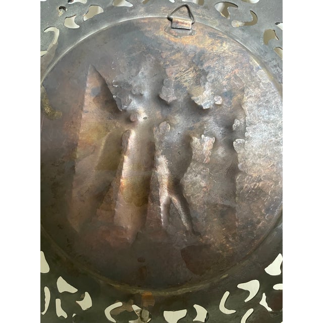 Vintage Egyptian Brass and Mixed Metals Plate of Three Musicians For Sale In Atlanta - Image 6 of 11