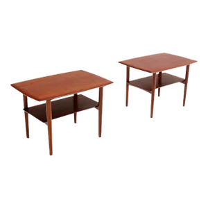 Povl Dinesen Danish Modern Teak End Tables Solid Tapered Dowel legs 1 Shelf - A Pair