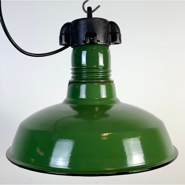 Industrial Green Enamel Factory Pendant Lamp, 1960s For Sale - Image 6 of 18