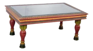 Traditional Carved Flowers Handmade Wooden Coffee Table