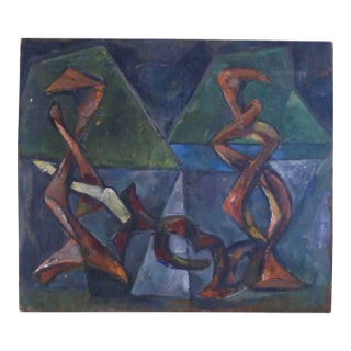 1954 Vintage E. Romano "Abstractions" Oil on Artist Board Painting For Sale