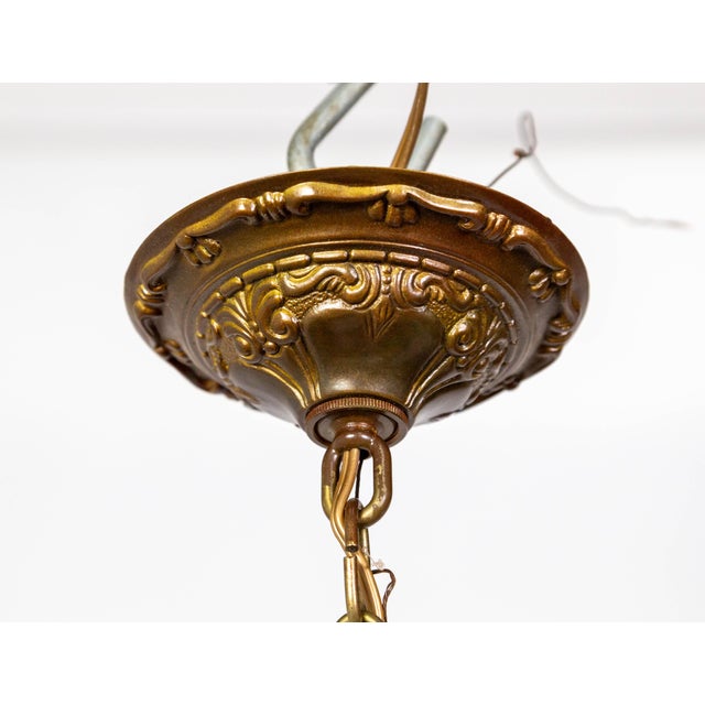 Early 20th Century Pale Green-Amber Slag Glass Pendant Light With Scenic Trim For Sale - Image 11 of 12