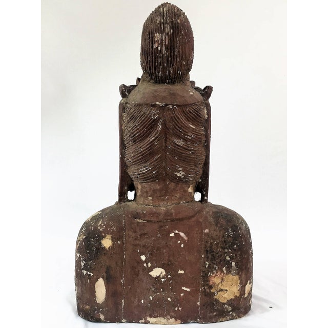 Brown Chinese Artist, Large Bust of a Boddhisattva, 19th Century, Carved Wood For Sale - Image 8 of 9