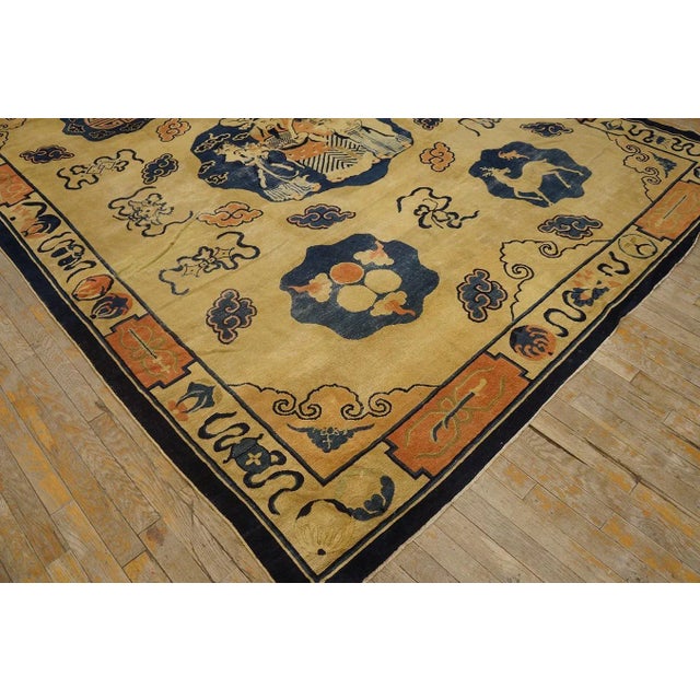 Beige 1890s Ivory Antique Scenic Animal Cloud Pictorial Chinese Scholars Peking Rug For Sale - Image 8 of 12
