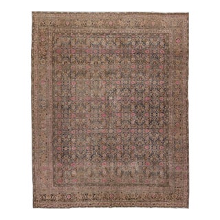 Antique Bidjar Handmade Gray Wool Rug With Allover Floral Pattern For Sale
