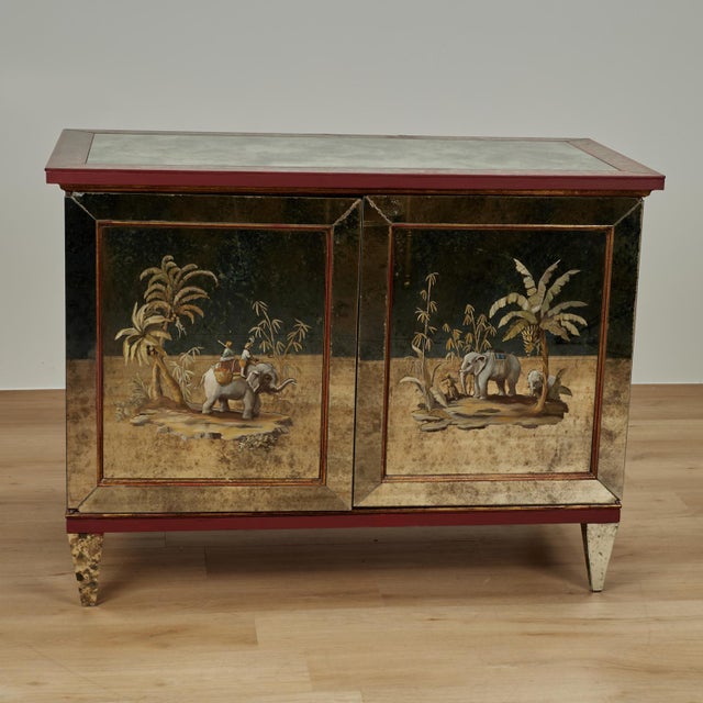 Pair of Antique Italian Eglomise Mirrored Cabinets With Elephants and Palm Trees For Sale - Image 15 of 18