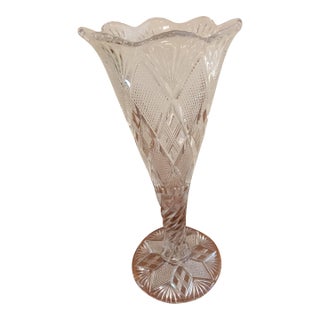 Vintage Elegant Vase American Brilliant Cut Glass 14 1/4" Trumpet Vase For Sale