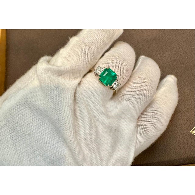3.58 Carat Cushion Cut Colombian Emerald & 0.8 Ct Diamond Ring in 18K White Gold For Sale - Image 10 of 18