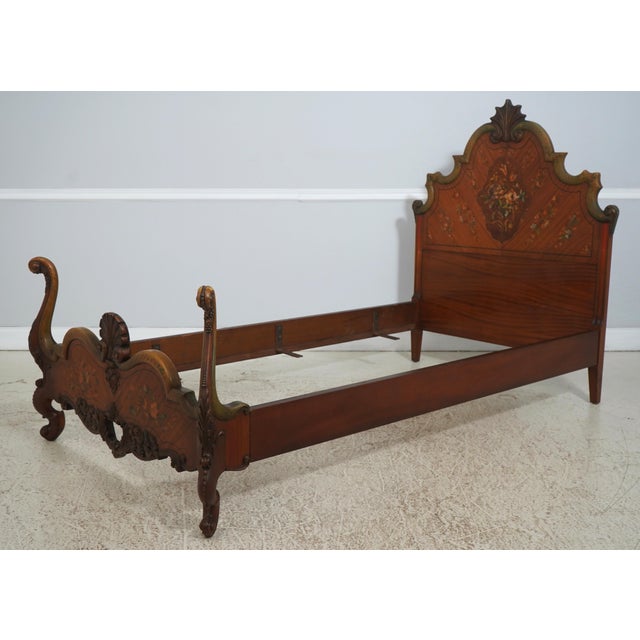 French Pair of Vintage Paint Decorated French Style Carved Twin Beds For Sale - Image 3 of 18