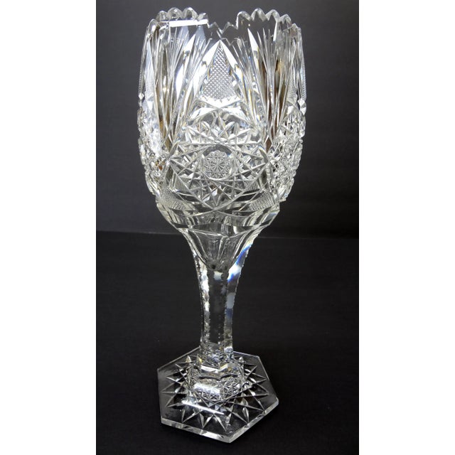Early 20th Century Large Brilliant Cut Crystal Celery Vase For Sale - Image 5 of 13