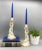 Stunning pair of creamware dolphin candlesticks by Lenox. Asian inspired pieces from the late 20th century with hand...