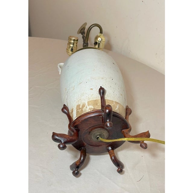 Rare Antique Ming Dynasty Chinese White Glazed Stoneware Pottery Vase Table Lamp For Sale - Image 15 of 16