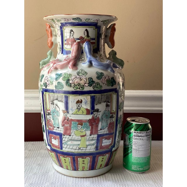 Ceramic Large Vintage Chinese Porcelain Famille Rose Vase, 3-D Lizard Design, Marked, 14"t For Sale - Image 7 of 12