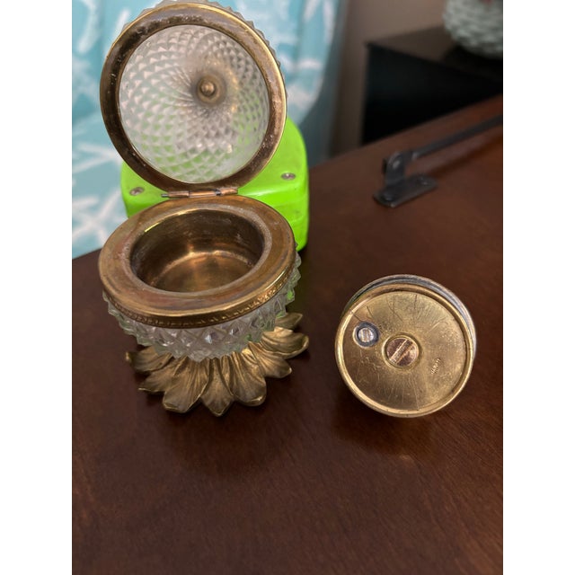 Hollywood Regency Vintage Pineapple Crystal and Brass Table Lighter Decor Object For Sale - Image 3 of 7