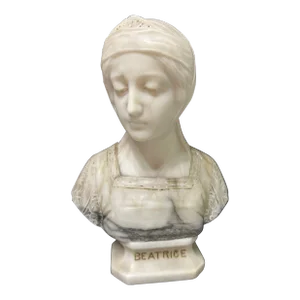 Early 20 Th Century Carved Stone Alabaster Bust of Beatrice Signed Prof. G. Besji Made in Italy