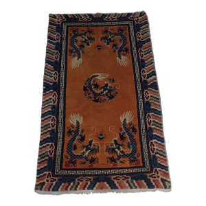 Vintage Chinese Dragon Rug, Hand Knotted Wool Tibetan Style Chinoiserie Accent Rug 5'8" X 3'