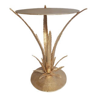 Contemporary Sculptural Aloe Plant Champagne Gold Accent Table For Sale