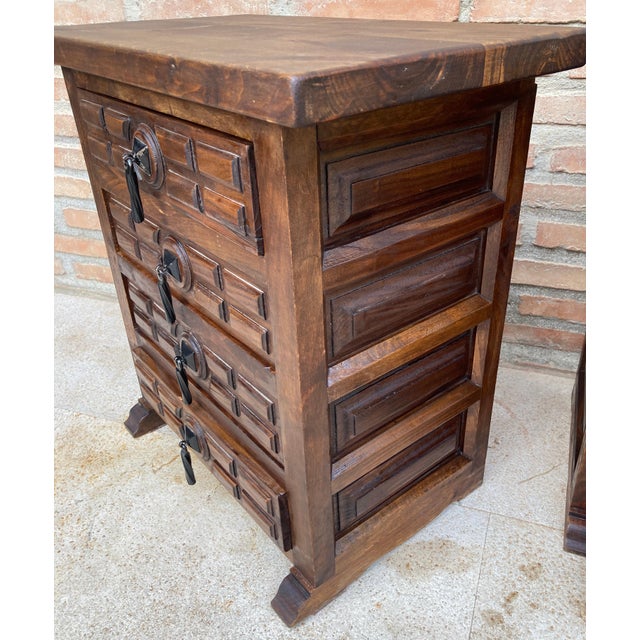 Spanish Nightstands with Four Drawers and Iron Hardware, 1950s, Set of 2 For Sale - Image 10 of 18