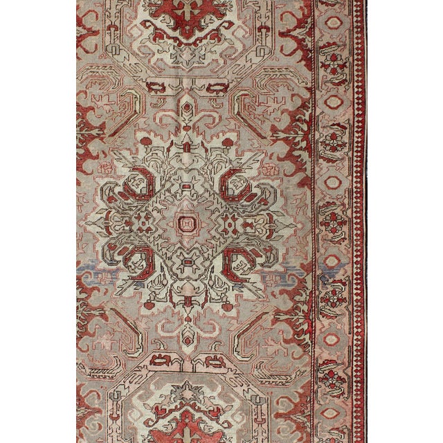 Tribal Antique Sevas Turkish Rug in Gray, Taupe, Blush, Rosewood Red and Charcoal For Sale - Image 3 of 6