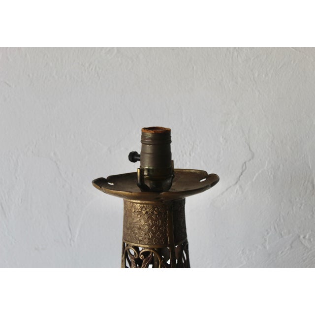 Vintage Art Nouveau Style Pierced Reticulated Brass Table Lamp For Sale - Image 4 of 13
