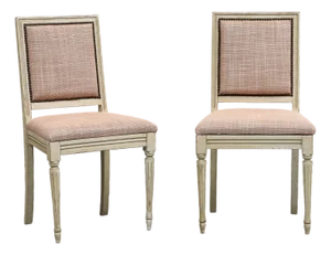 Pair of Painted French Louis XVI Style Side Chairs in Rose Tarlow Blush Linen