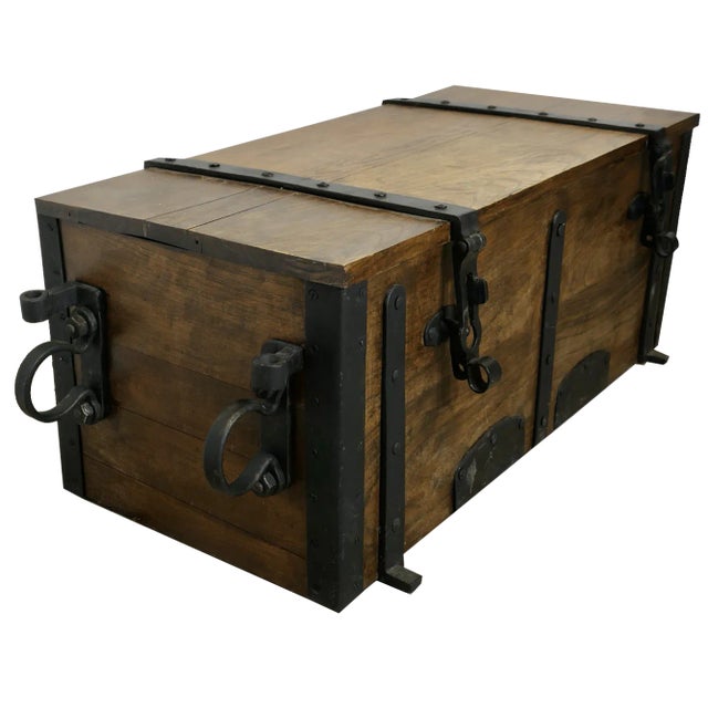 French Elm Cannonball Box with Iron Hasps and Carrying Hoops For Sale