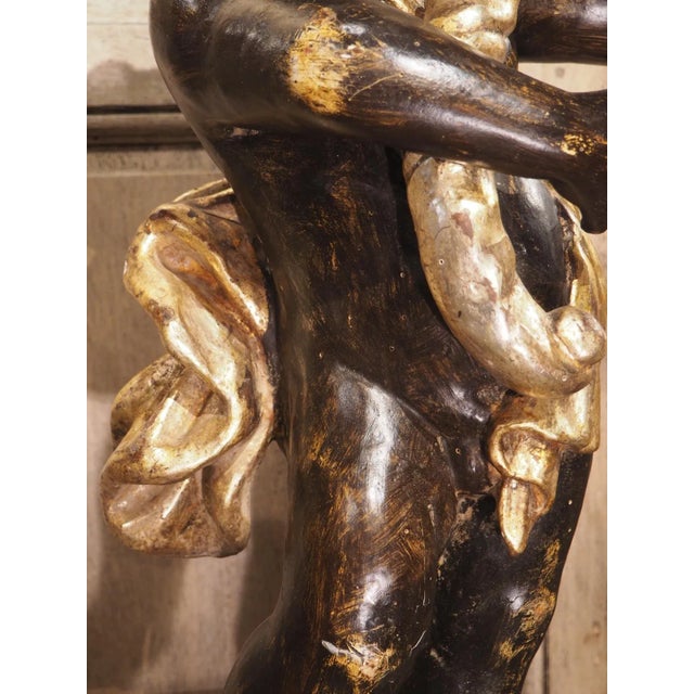 Pair of Italian 18th Century Painted and Gilt Putti With Cornucopia Torcheres For Sale - Image 11 of 13