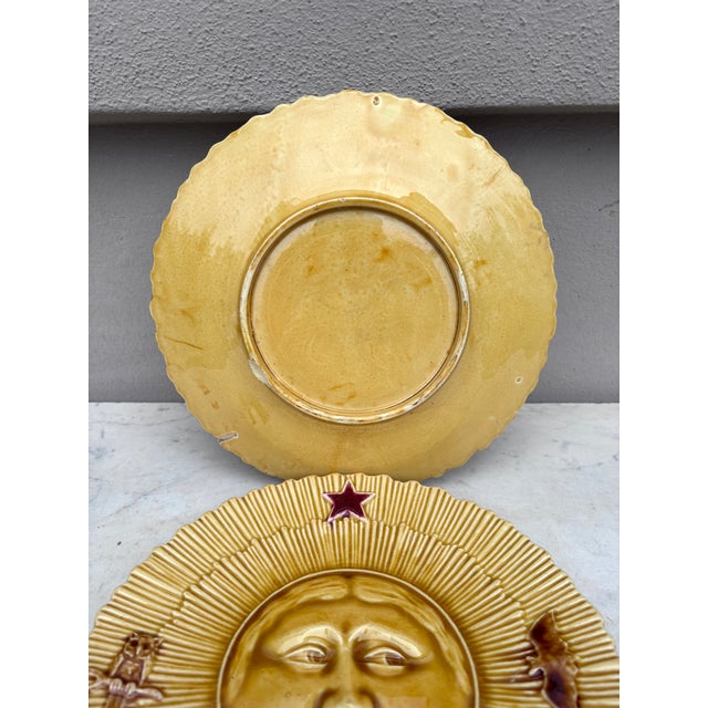 French Majolica Sun & Moon Plates Circa 1890-a Pair For Sale - Image 4 of 4