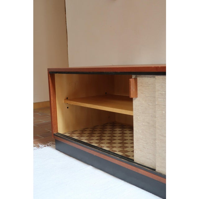 Low Teak Sideboard with Sliding Canvas Doors, 1960s For Sale - Image 16 of 18
