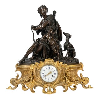 Large Clock with Diana the Huntress and Putto, 19th Century For Sale
