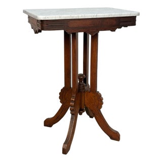 Antique Eastlake Victorian Walnut Marble Top Rectangle Parlor Table For Sale