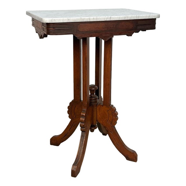 Antique Eastlake Victorian Walnut Marble Top Rectangle Parlor Table For Sale