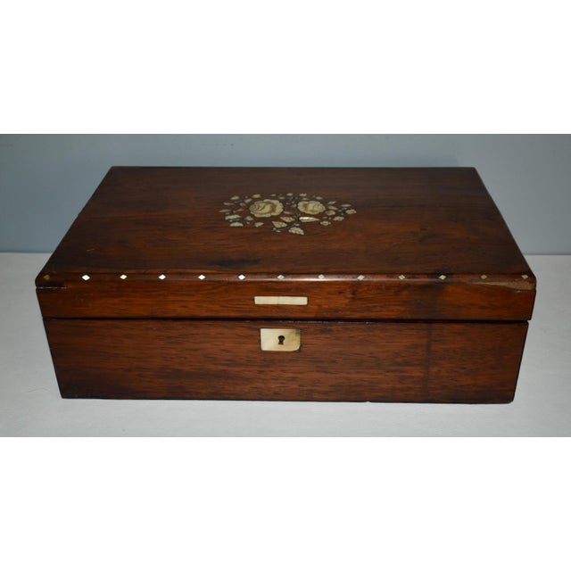 Antique Inlaid Mother of Pearl Rosewood Lap Desk For Sale - Image 12 of 13