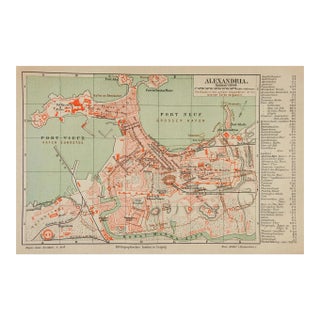 Small Antique Circa 1900 Map Alexandria Eygpt For Sale