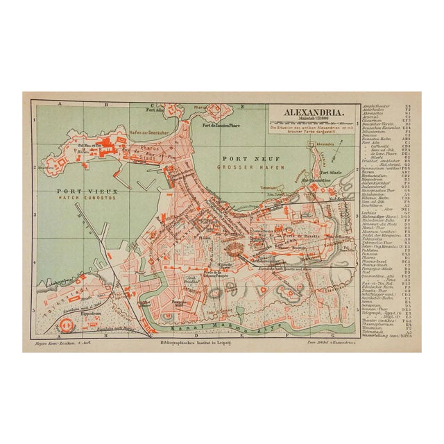 Small Antique Circa 1900 Map Alexandria Eygpt For Sale