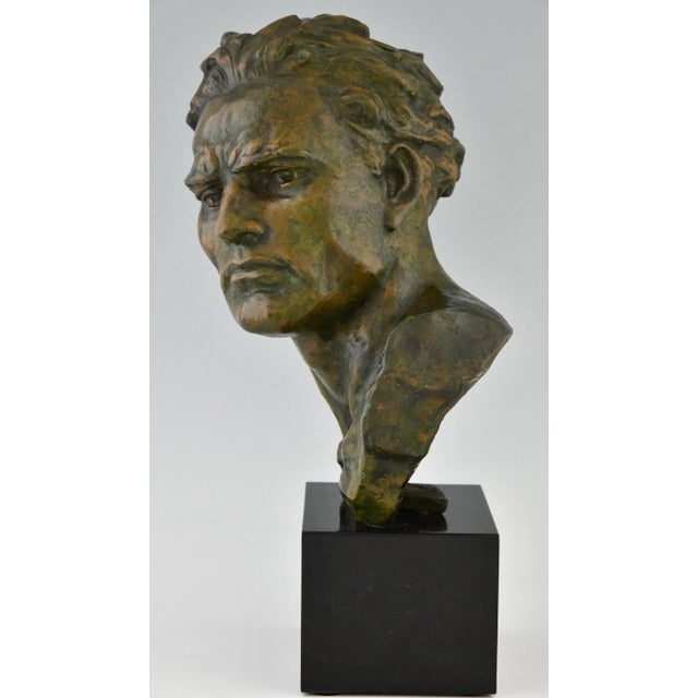 Ugo Cipriani, Art Deco Male Bust, 1930, Bronze on Marble Base For Sale - Image 4 of 9