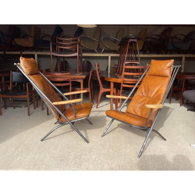 Set of Accent Tan Leather Chairs For Sale - Image 6 of 12